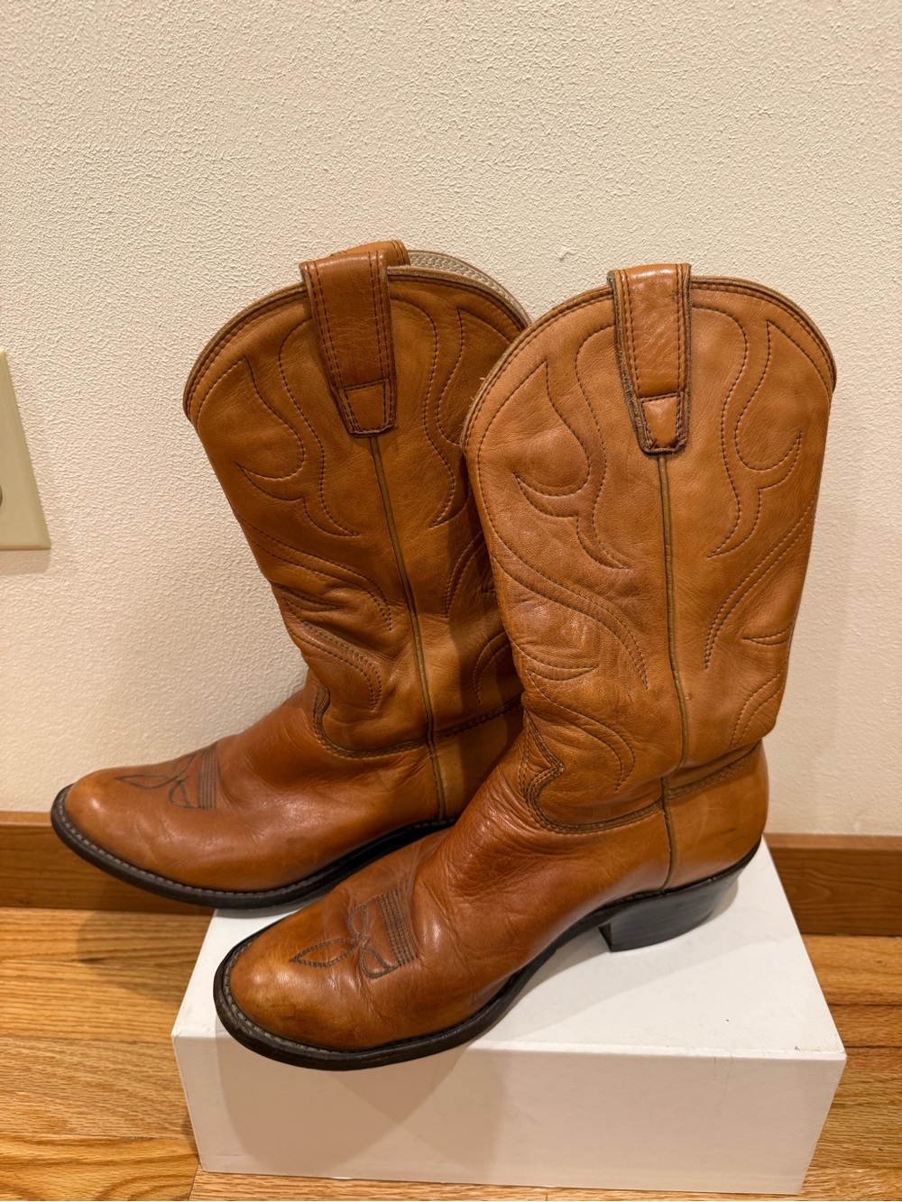 Stewart Boot Co. Inc 1977 Handmade Brown Leather Western Cowboy Boots Size 9.5 D